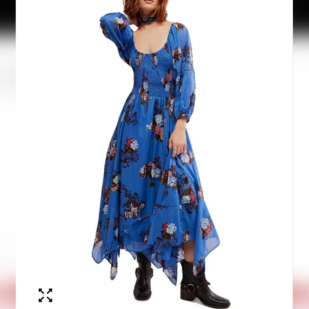 Free People Intimately NWT Blue Floral Smocked Maxi Dress Size S